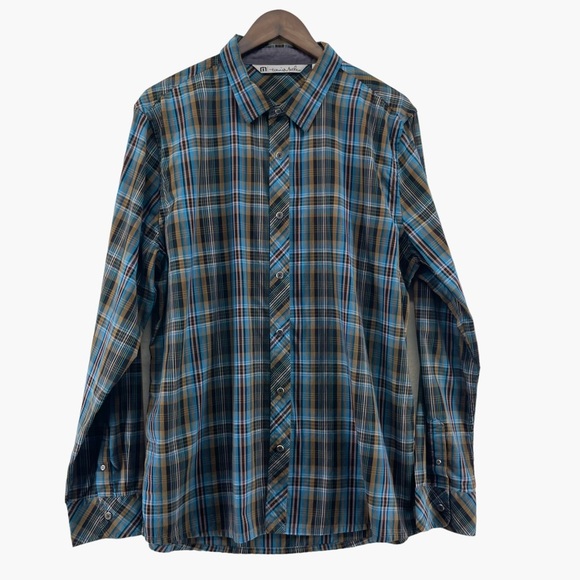 Travis Mathew Blue Plaid Button Snap Up Shirt‎ - Picture 1 of 8